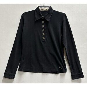 Burberry London women size XL black cotton long sleeve polo button vintage shirt